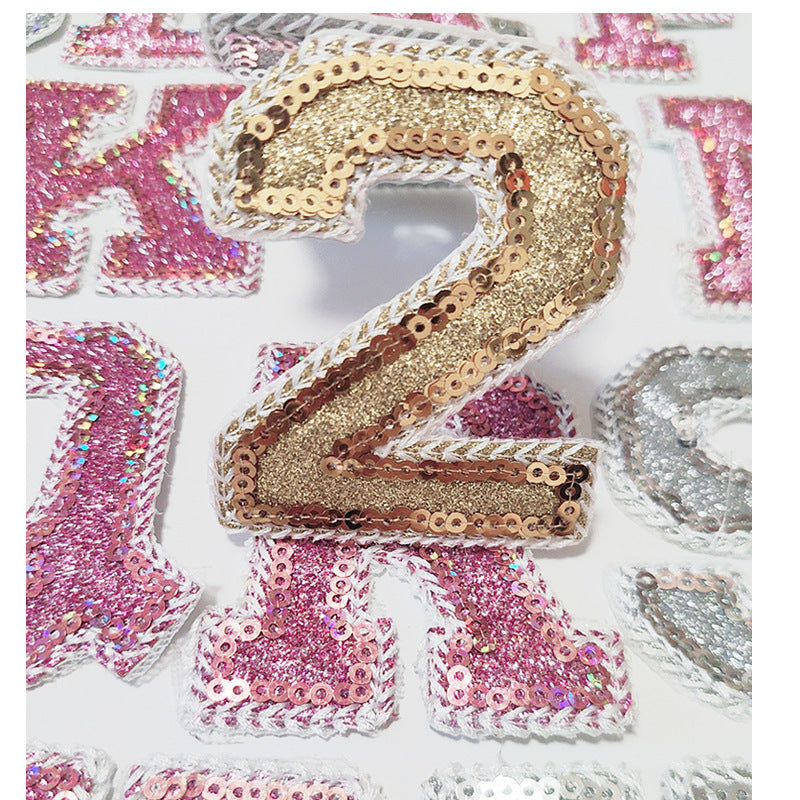 Wholesale 10pcs Pink English Alphabet Number Silver Number Embroidered Clothing Accessories Back Adhesive Patches FS